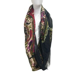 Cejon Paisley Fringe Infinity Scarf Black Pink Green Boho Eclectic Artsy